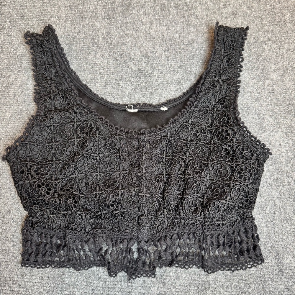 Black Lace Lined Crop Top with Front Closures Sz XS Goth Festival Coquette